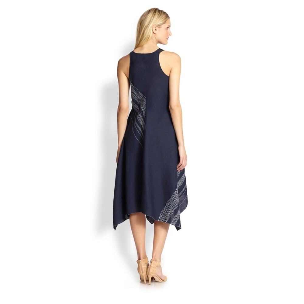 Eileen Fisher Irish Linen Asymmetric Handkerchief Hem Dress Blue Large Lagenlook - Picture 2 of 11
